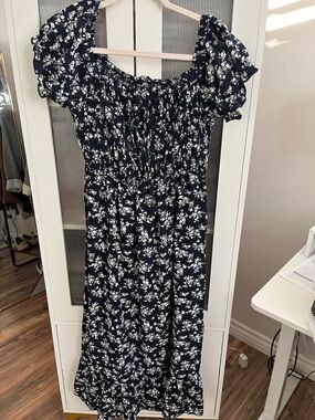 Navy Floral Off-Shoulder Maxi Dress